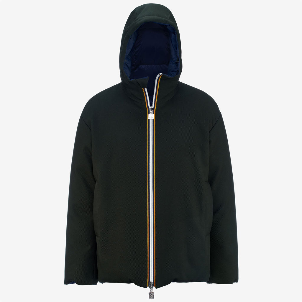 Jackets_Man_ELOI DOUBLE WOOL STRIPES_Short_GREEN DK FOREST - K-WAY STRIPES - Commercial 1