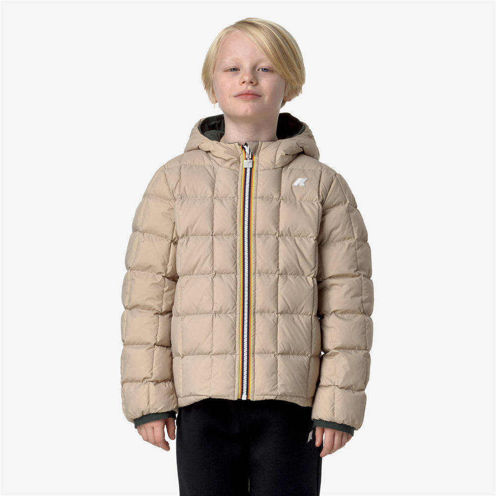Chaqueta de invierno reversible aislante verde beige para niños 02