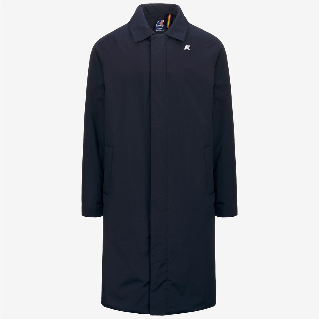 Abrigo largo y cálido para hombre en azul profundo con materiales reciclados 01