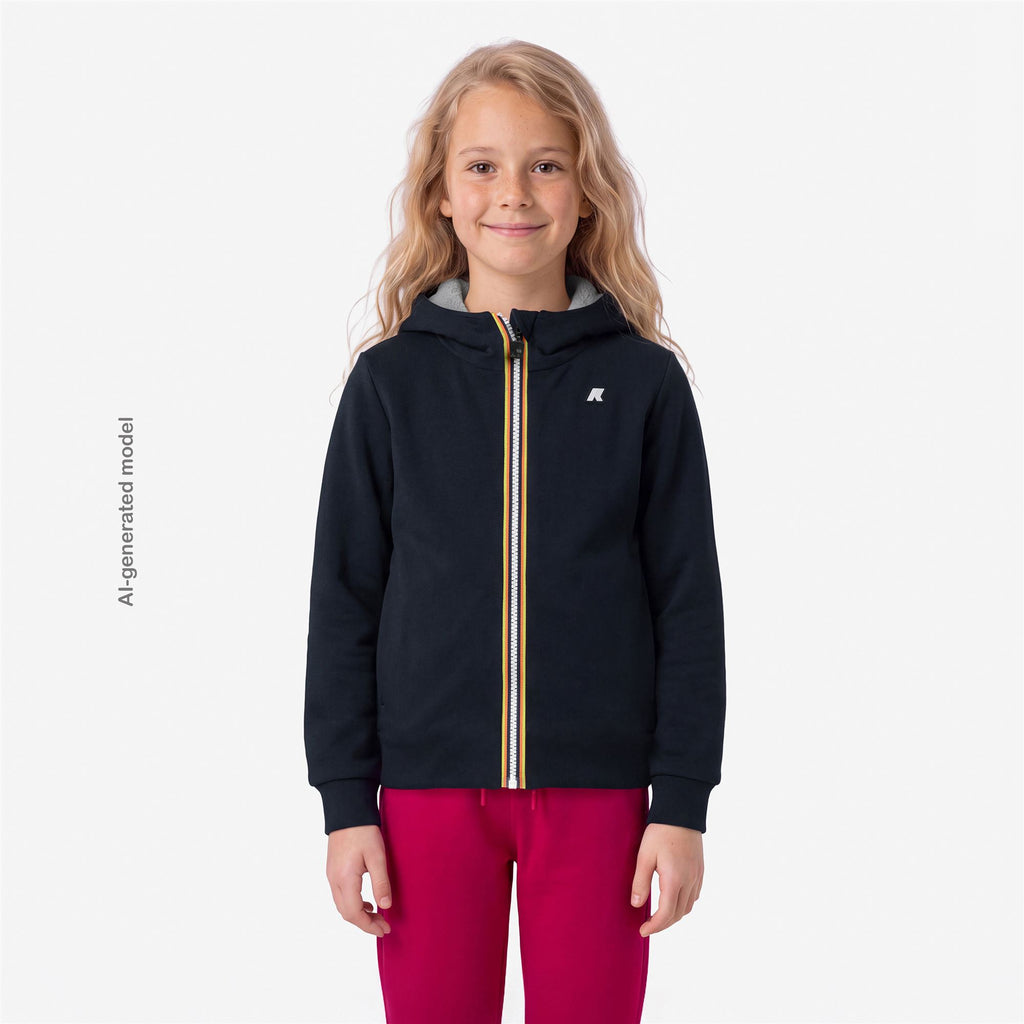 Fleece_GIRL_P. DEVA LIGHT SPACER FUR DOUBLE_Hoodie Full Zip_Blue Depth - Fur - Grey Mist - Commercial 4