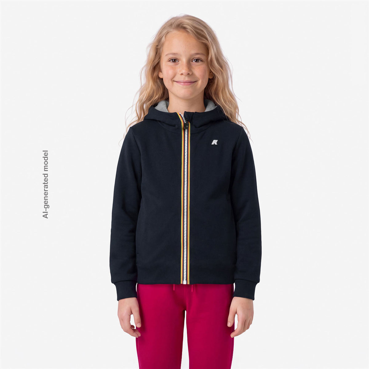 Fleece_GIRL_P. DEVA LIGHT SPACER FUR DOUBLE_Hoodie Full Zip_Blue Depth - Fur - Grey Mist - Commercial 4
