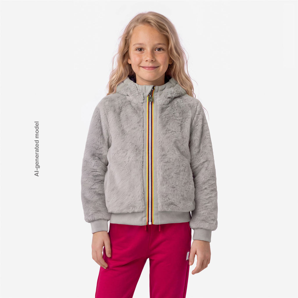 Fleece_GIRL_P. DEVA LIGHT SPACER FUR DOUBLE_Hoodie Full Zip_Blue Depth - Fur - Grey Mist - Commercial 3