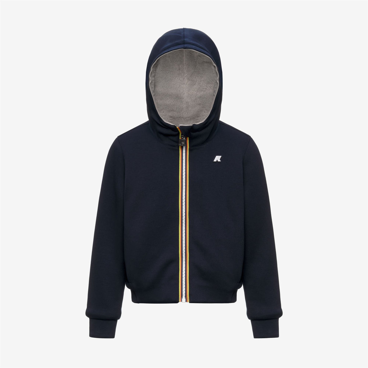 Fleece_GIRL_P. DEVA LIGHT SPACER FUR DOUBLE_Hoodie Full Zip_Blue Depth - Fur - Grey Mist - Commercial 1