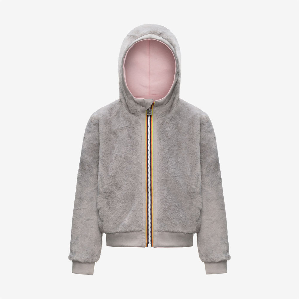 Fleece_GIRL_P. DEVA LIGHT SPACER FUR DOUBLE_Hoodie Full Zip_Pink Sallow - Fur - Grey Mist - Commercial 2