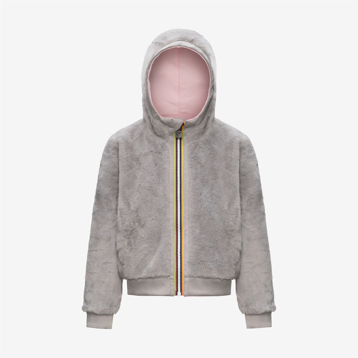 Fleece_GIRL_P. DEVA LIGHT SPACER FUR DOUBLE_Hoodie Full Zip_Pink Sallow - Fur - Grey Mist - Commercial 2