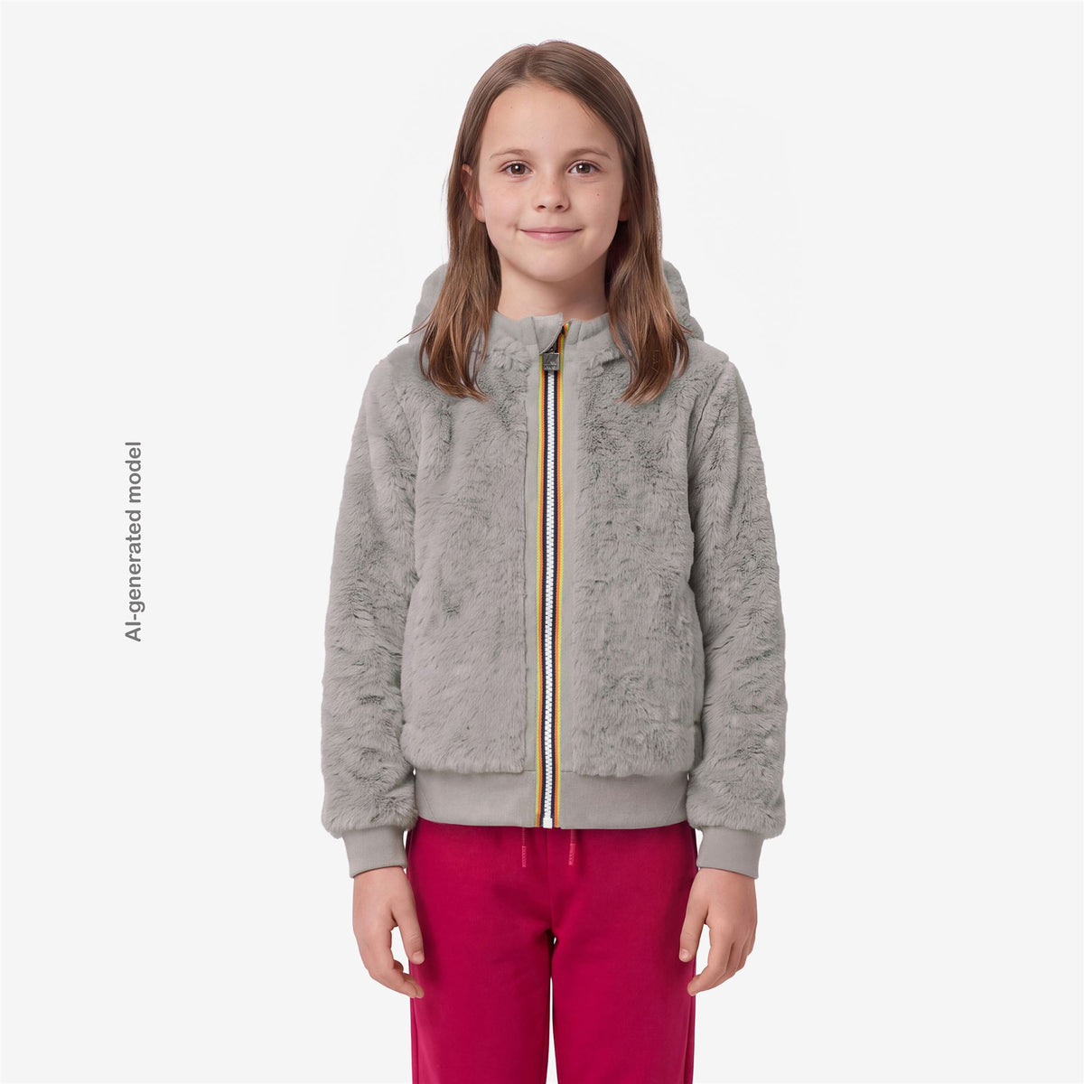 Fleece_GIRL_P. DEVA LIGHT SPACER FUR DOUBLE_Hoodie Full Zip_Pink Sallow - Fur - Grey Mist - Commercial 3