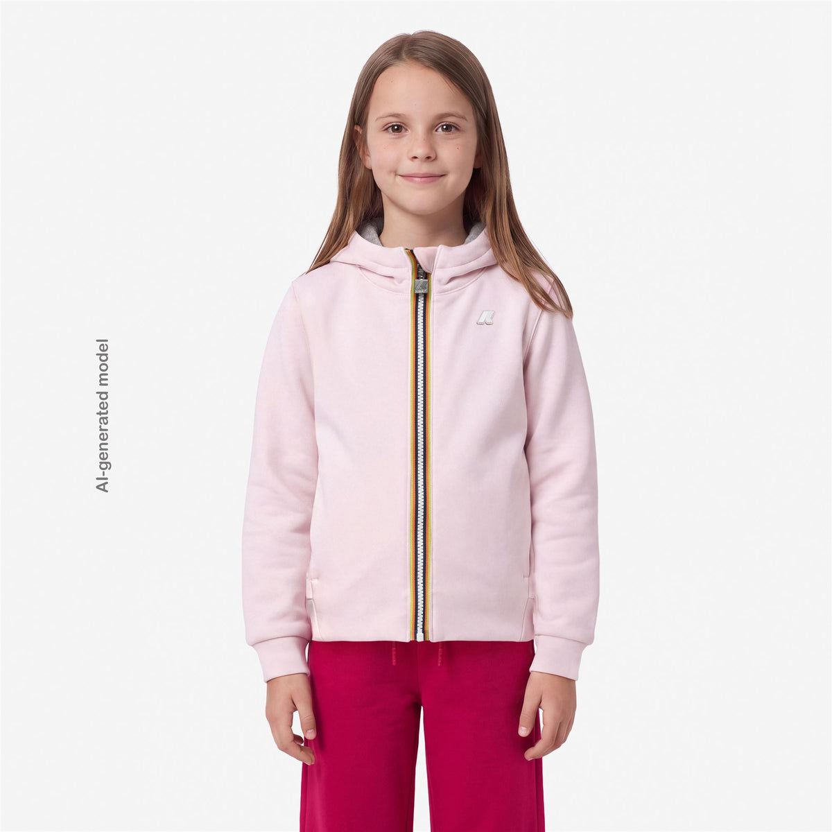 Fleece_GIRL_P. DEVA LIGHT SPACER FUR DOUBLE_Hoodie Full Zip_Pink Sallow - Fur - Grey Mist - Commercial 4