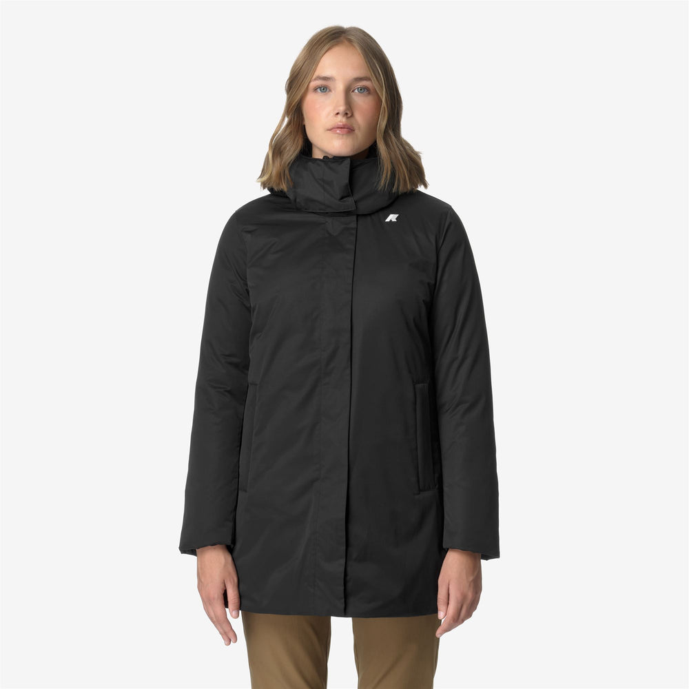 Black Grey Women's Cold Weather Satin Jacket with Down Padding 02