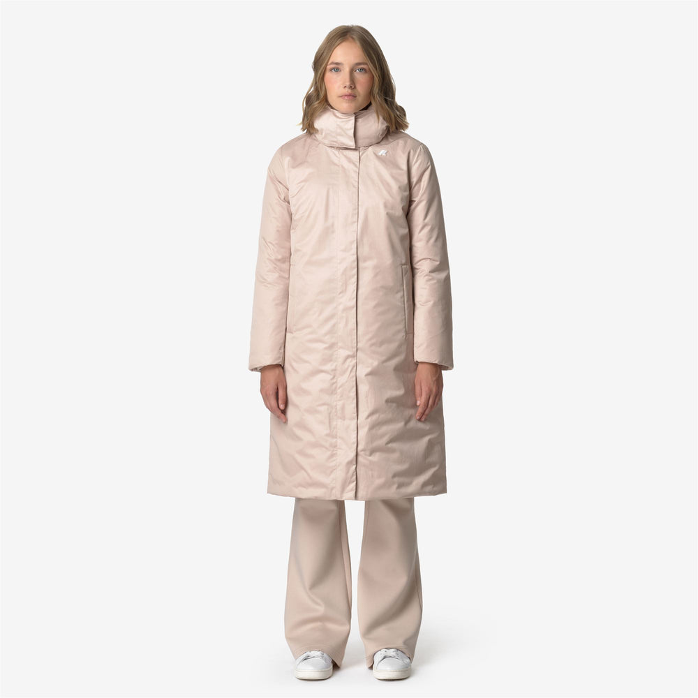 Pink Orange Women's Long Cold Weather Jacket with Goose Down Padding 02