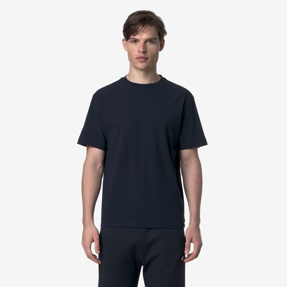 Blue Men's Stretch Cotton T-Shirt with Ribbed Neck 02