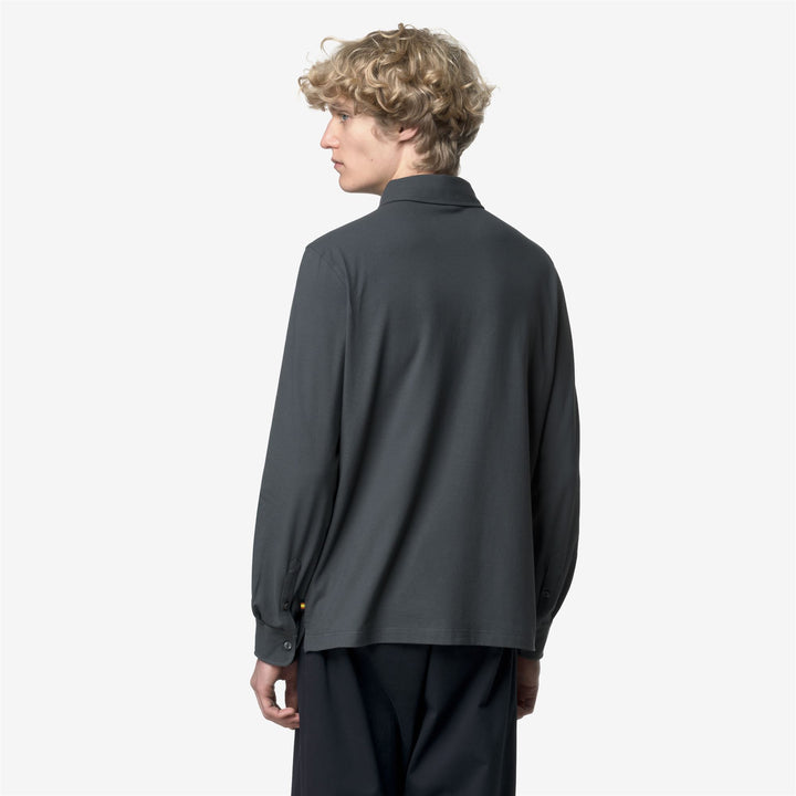 Polo gris de manga larga para hombre en algodón elástico 5