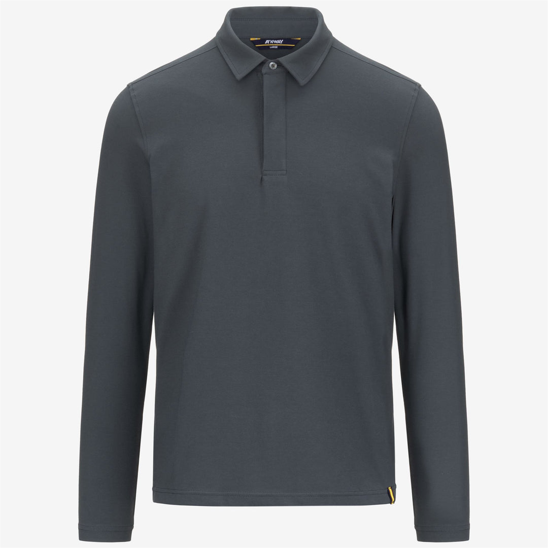 Grey Men's Long Sleeve Polo Shirt in Stretch Cotton 01