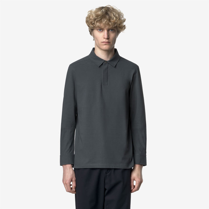 Polo gris de manga larga para hombre en algodón elástico 3