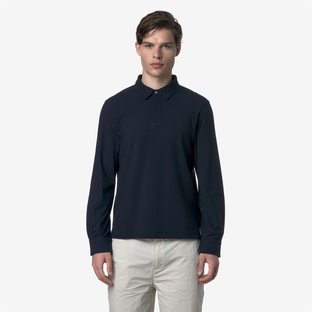 Polo de algodón elástico azul profundo para hombre con cuello clásico 02