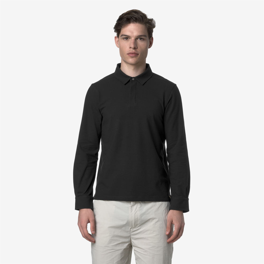 Polo de algodón de manga larga para hombre, color negro, con cuello clásico 02