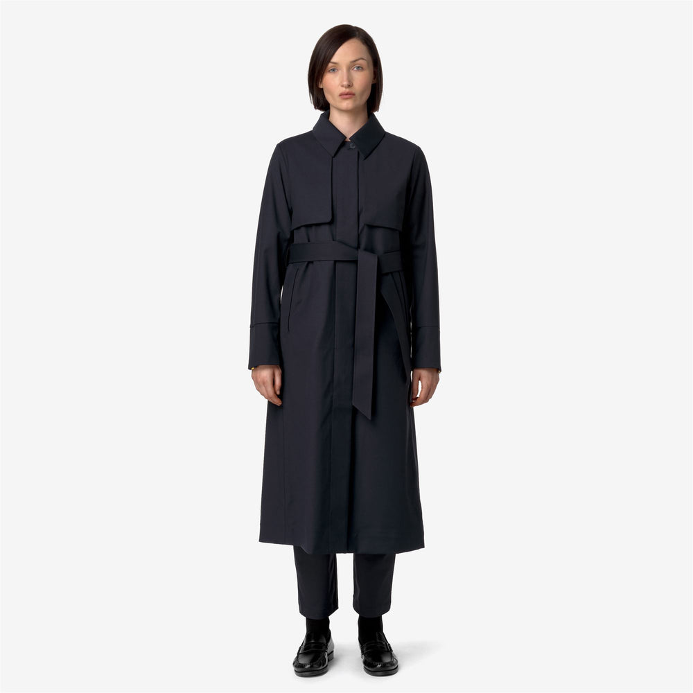 Blue Women's Long Water-Repellent Coat with Waist Belt 02