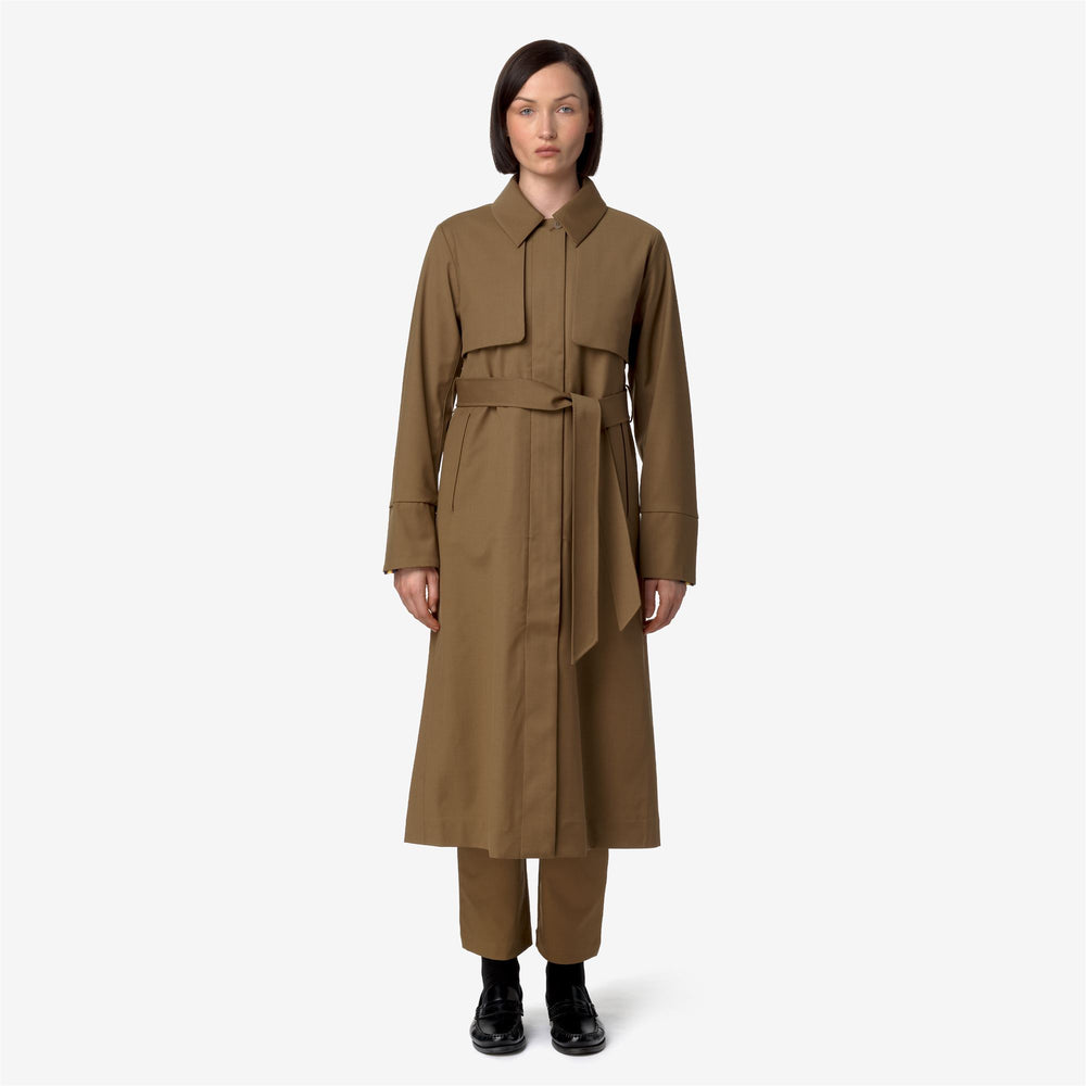 Brown Blue Women's Long Urban Jacket with Water-Repellent Wool Blend 02