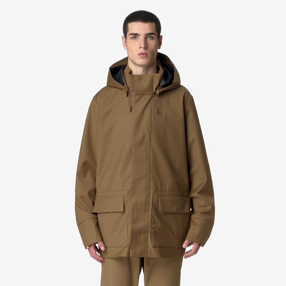 Brown Blue Men's Water-Repellent City Jacket with Detachable Hood 02
