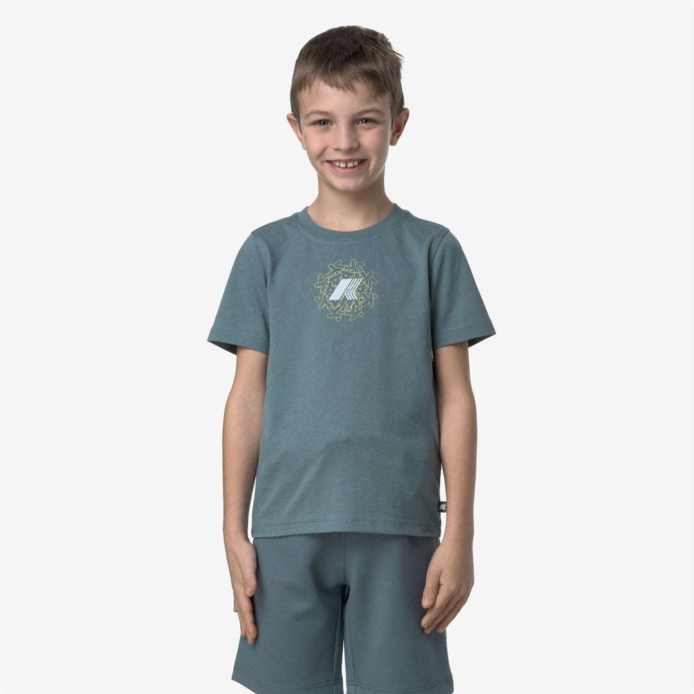 T-Shirt Casual in Cotone per Ragazzi Verde Blu con Stampa Grafica 02