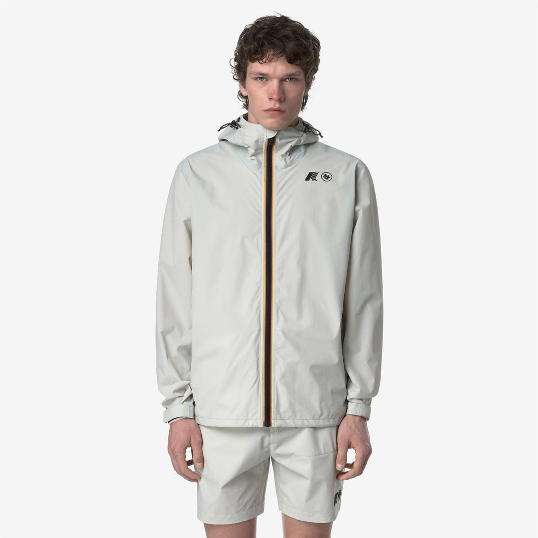 Beige Grey Unisex Packable Waterproof Jacket with Adjustable Features 01