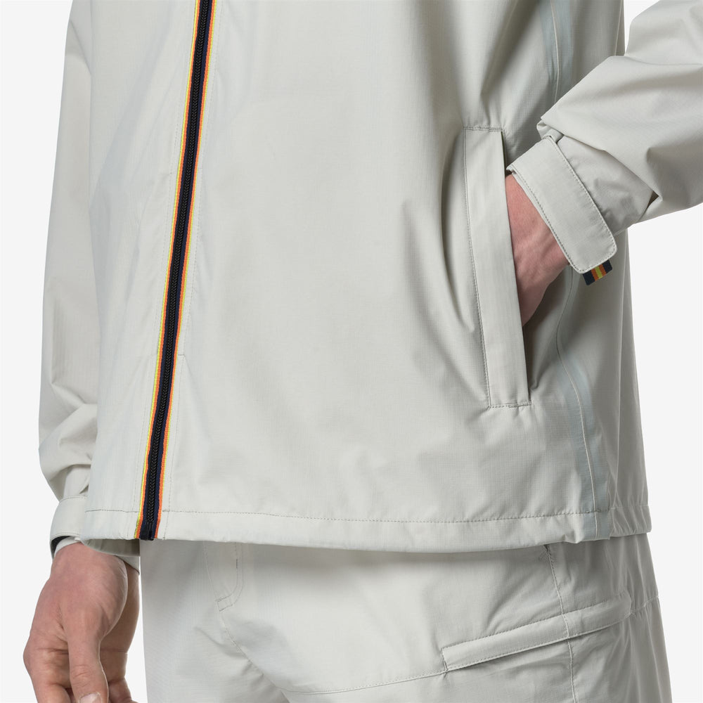 Beige Grey Unisex Packable Waterproof Jacket with Adjustable Features 02