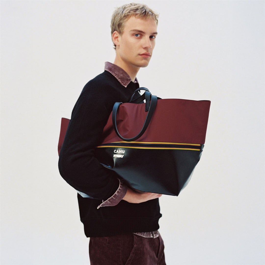 Borsa tote unisex nera e rossa con PVC impermeabile e nylon main