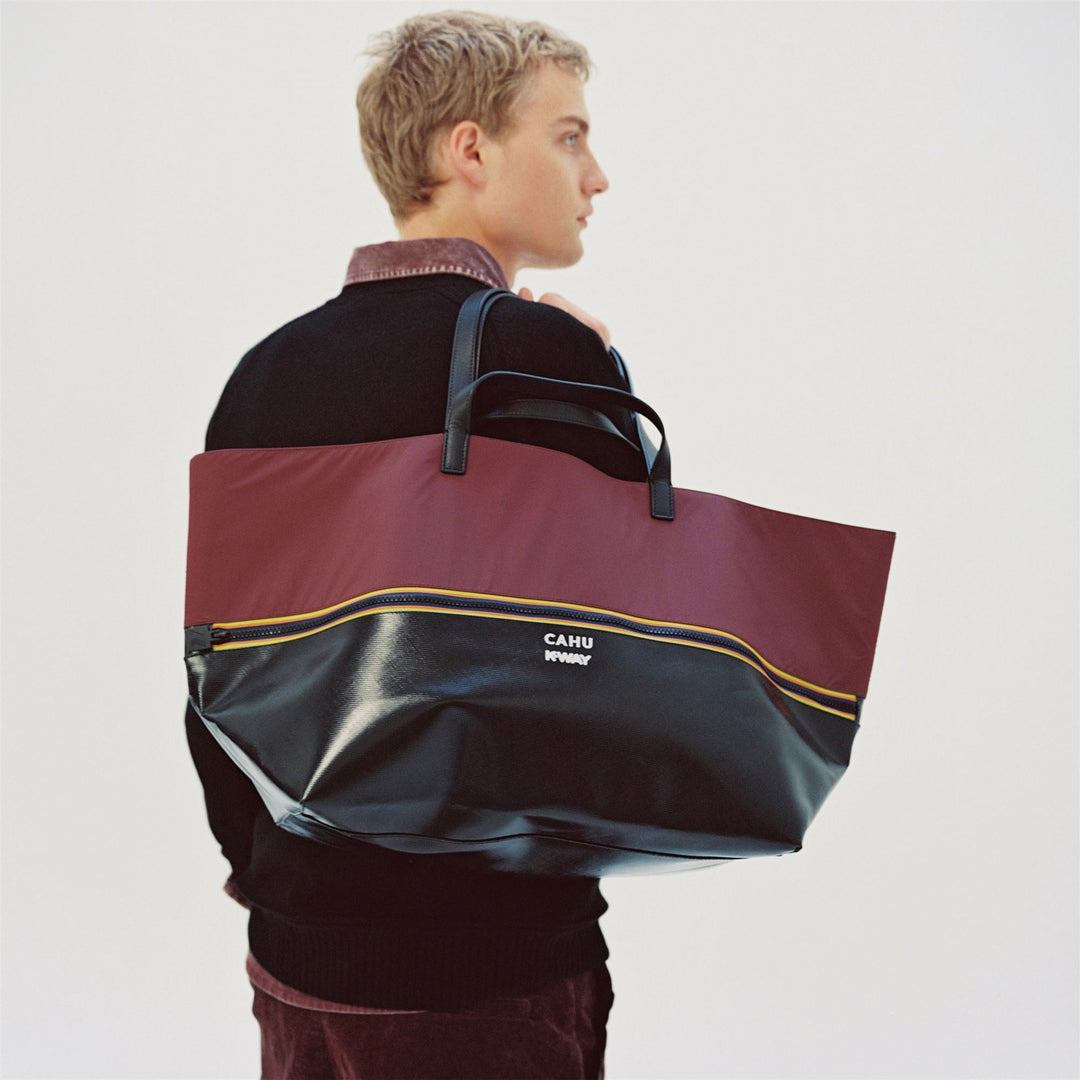 Borsa tote unisex nera e rossa con PVC impermeabile e nylon main