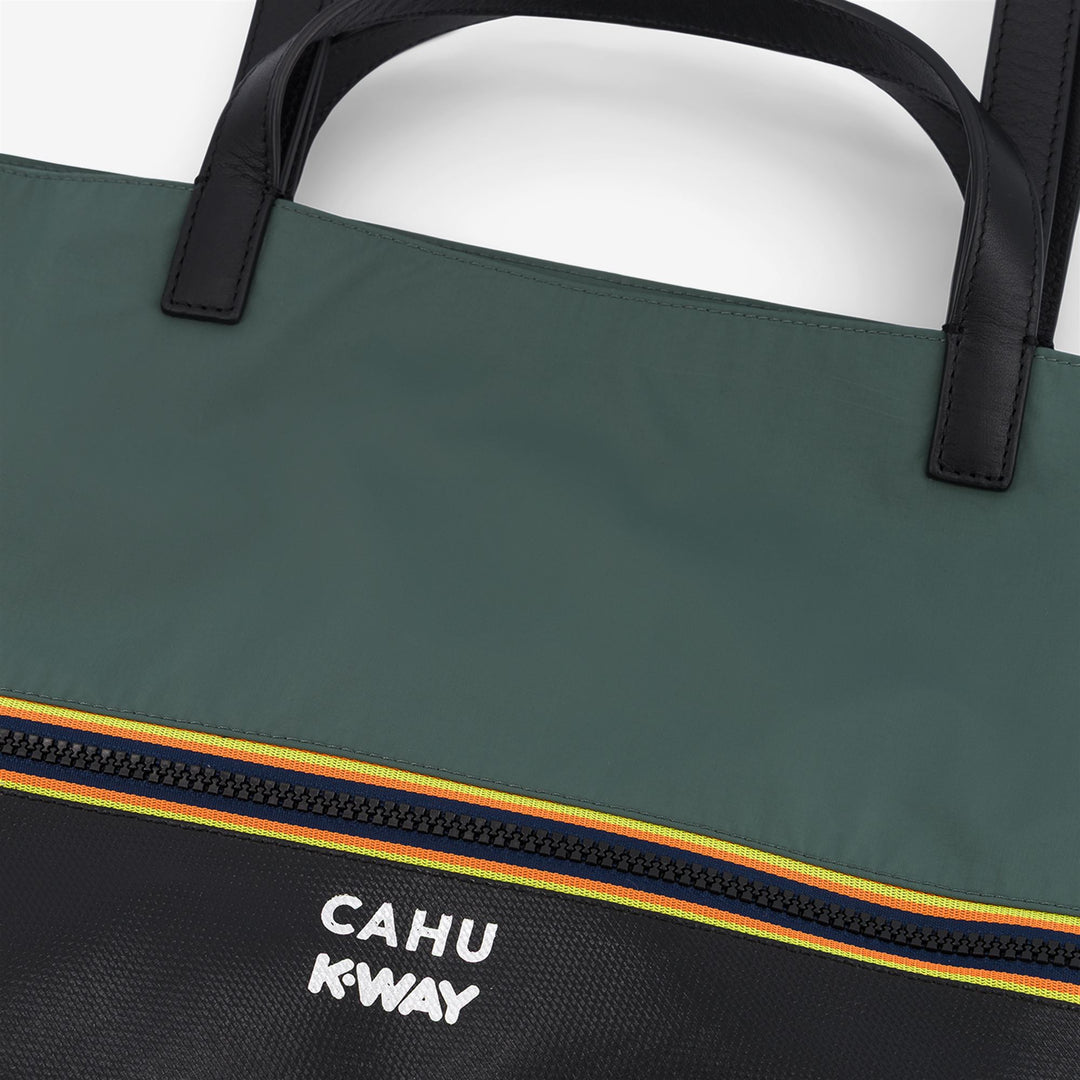 Borsa tote unisex nera e verde con PVC impermeabile e nylon main