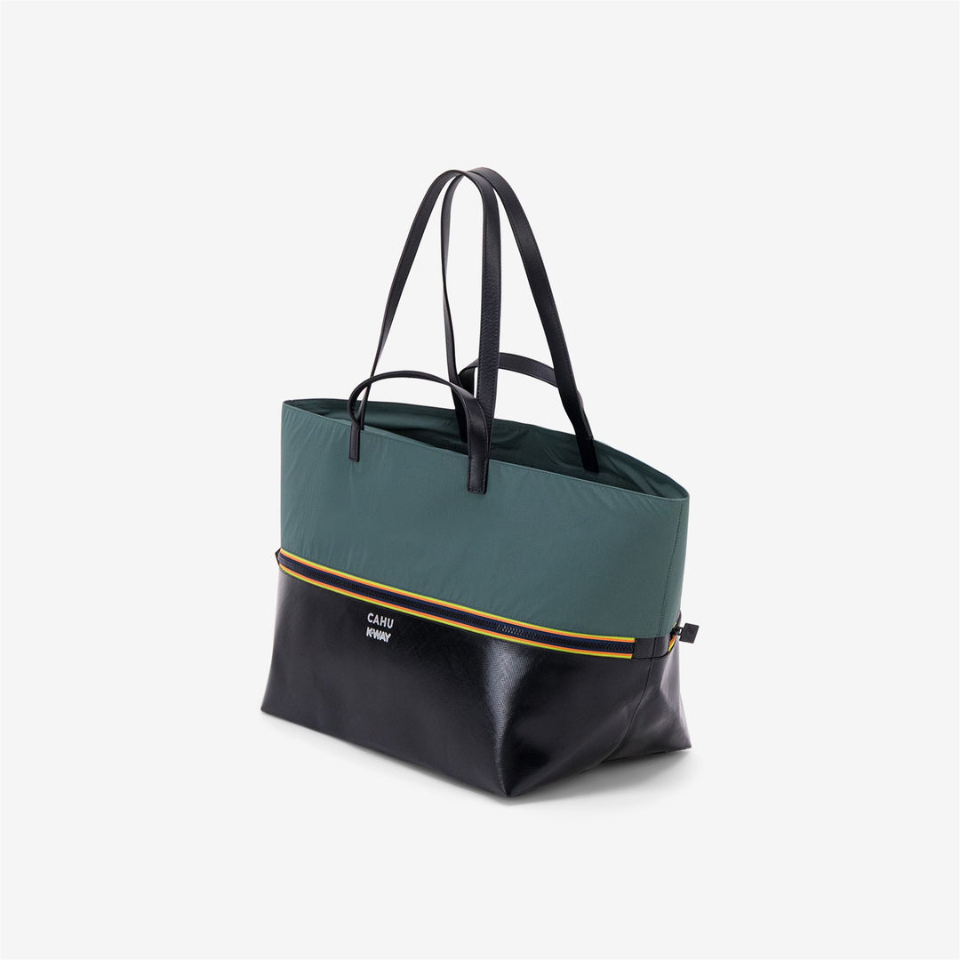 Bolso tote unisex negro y verde con PVC y nailon impermeables main