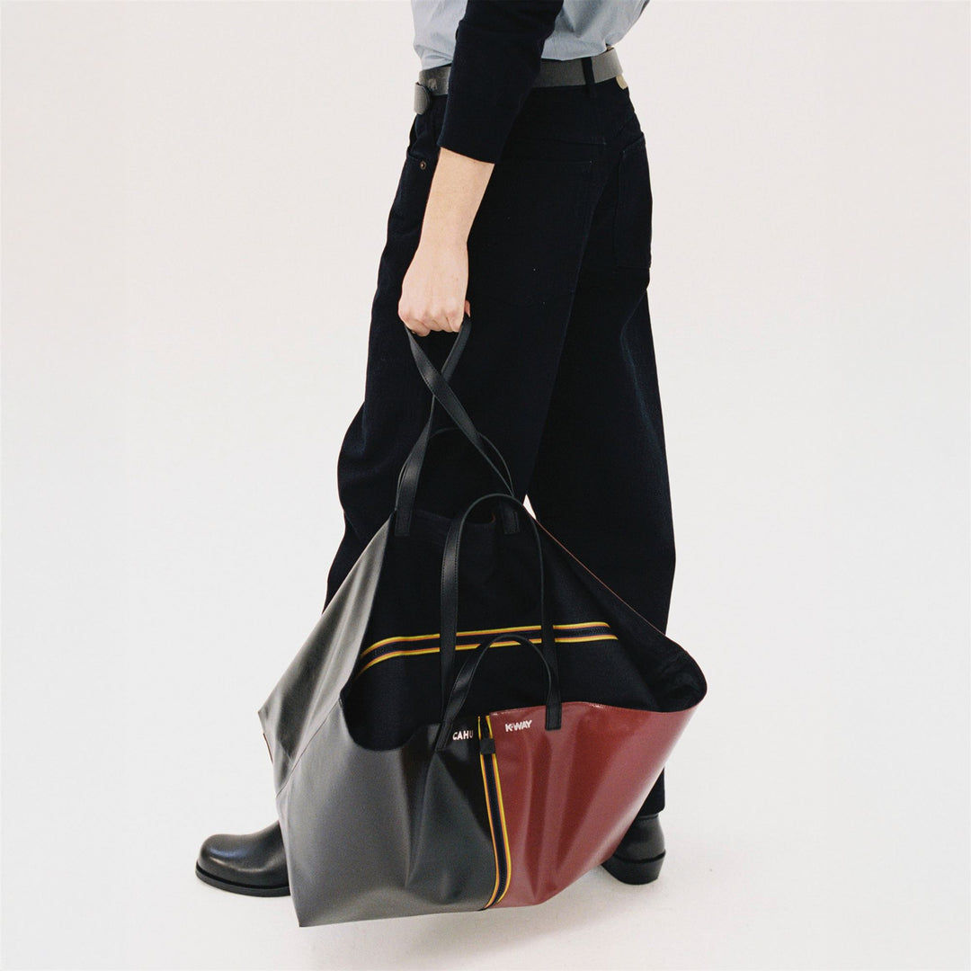 Borsa tote grande unisex nera e rossa main