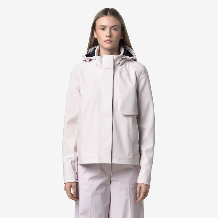 Giacca corta impermeabile grigia da donna con cappuccio staccabile 4