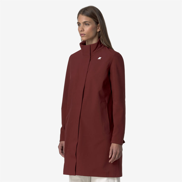 Giacca impermeabile rossa da donna, lunghezza 3/4, con cappuccio staccabile 4