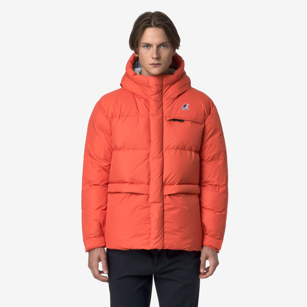 Orange unisex down jacket for winter warmth and weather protection 02