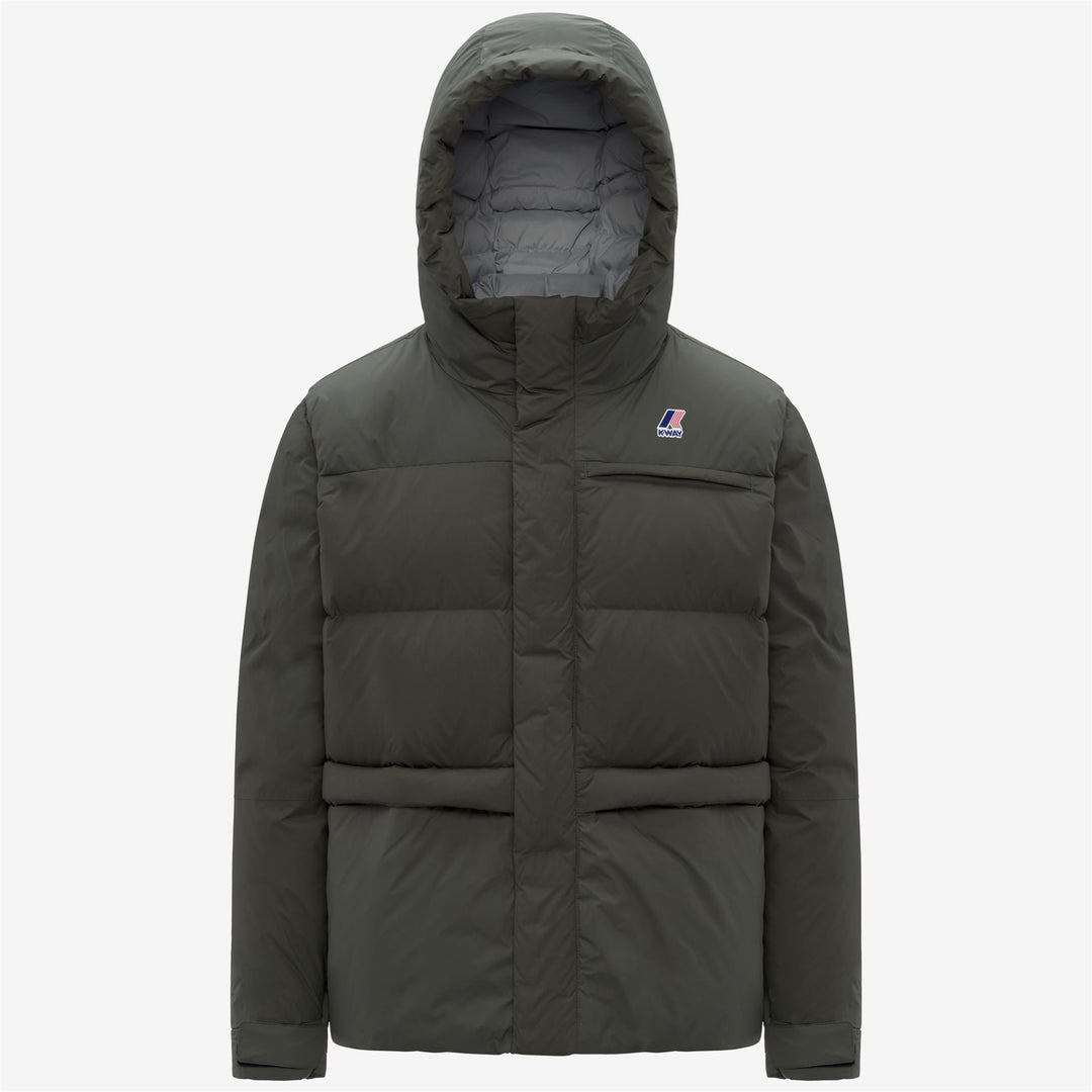 Chaqueta de plumón gruesa unisex verde con capucha y bolsillos 01