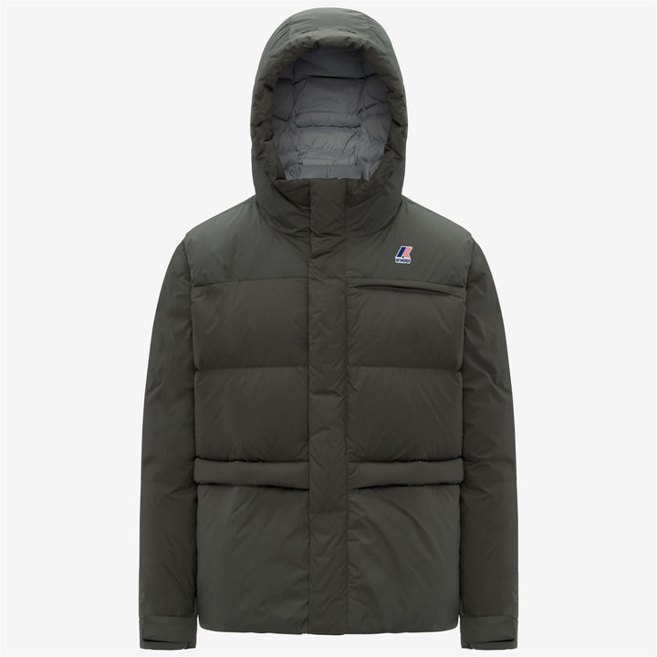 Chaqueta de plumón gruesa unisex verde con capucha y bolsillos 1