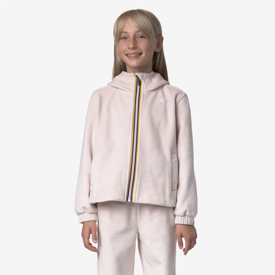 Felpa con cappuccio in pile di velluto con cerniera intera per bambina grigia main