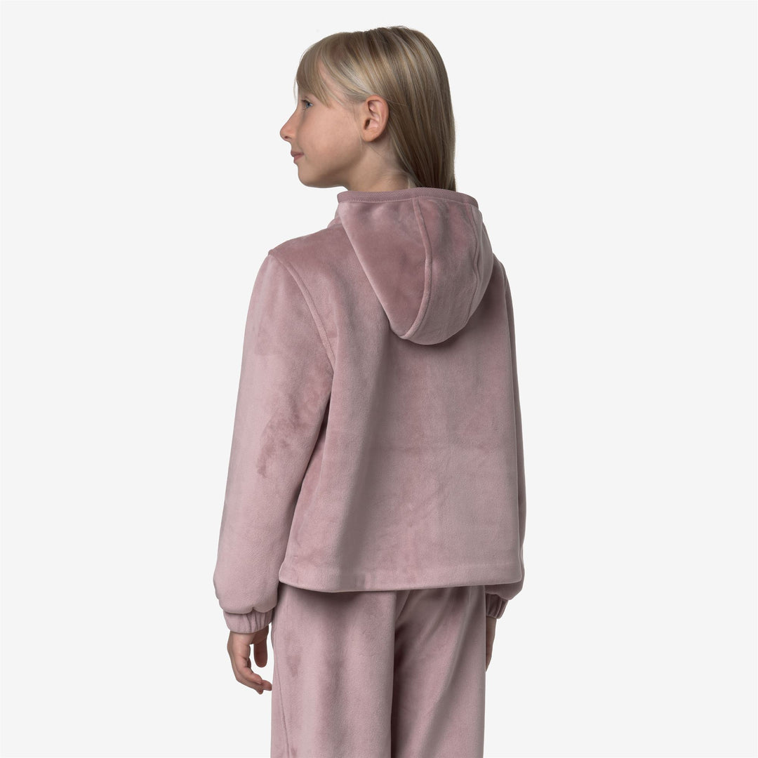 Felpa con cappuccio in pile di velluto rosa marrone per ragazze con chiusura a zip main