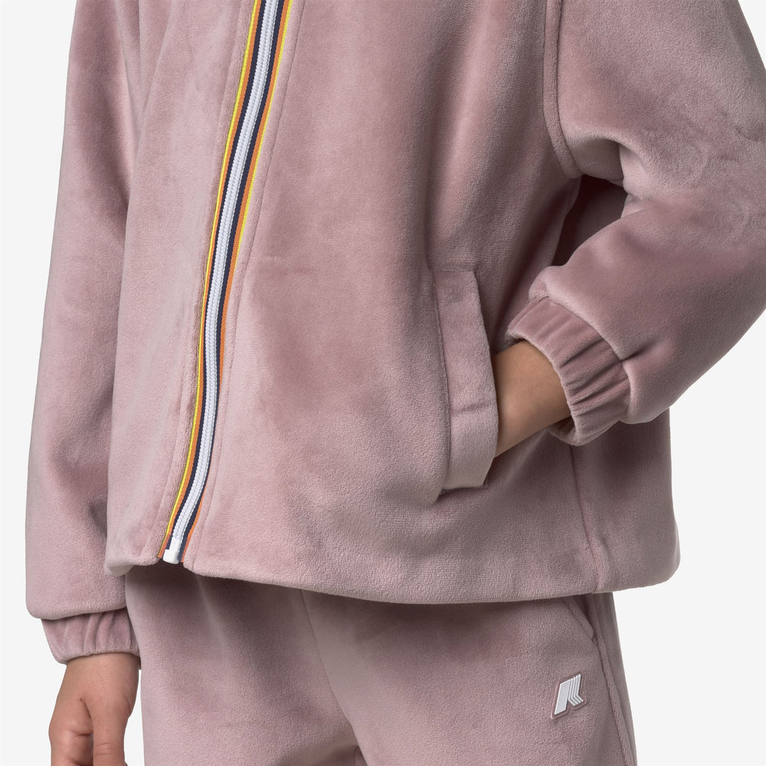 Felpa con cappuccio in pile di velluto rosa marrone per ragazze con chiusura a zip main