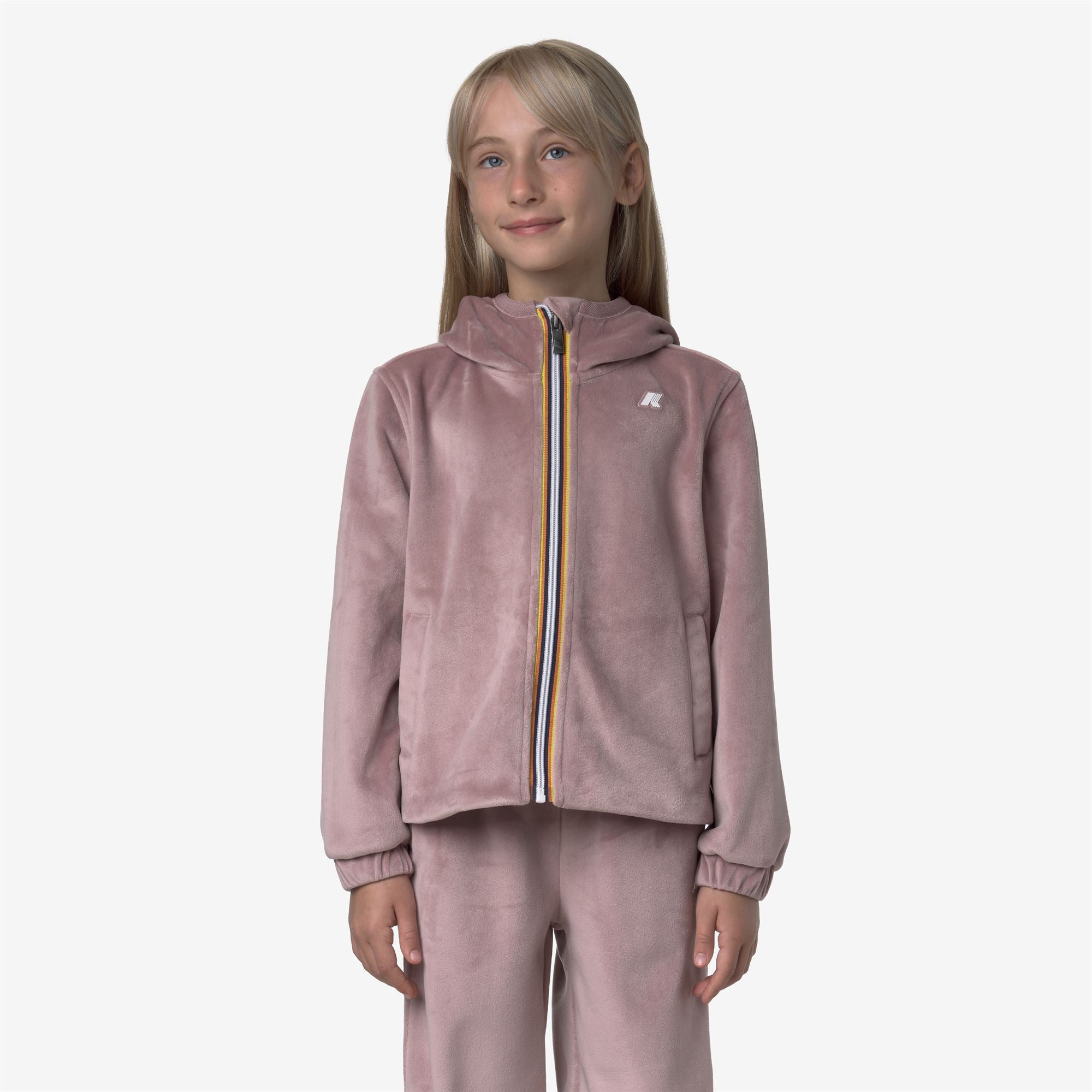 Fleece_GIRL_P. VIVIEL VELOUR POLAR_Hoodie Full Zip_Rose Pinkish - GREEN BLACKISH - Commercial 4