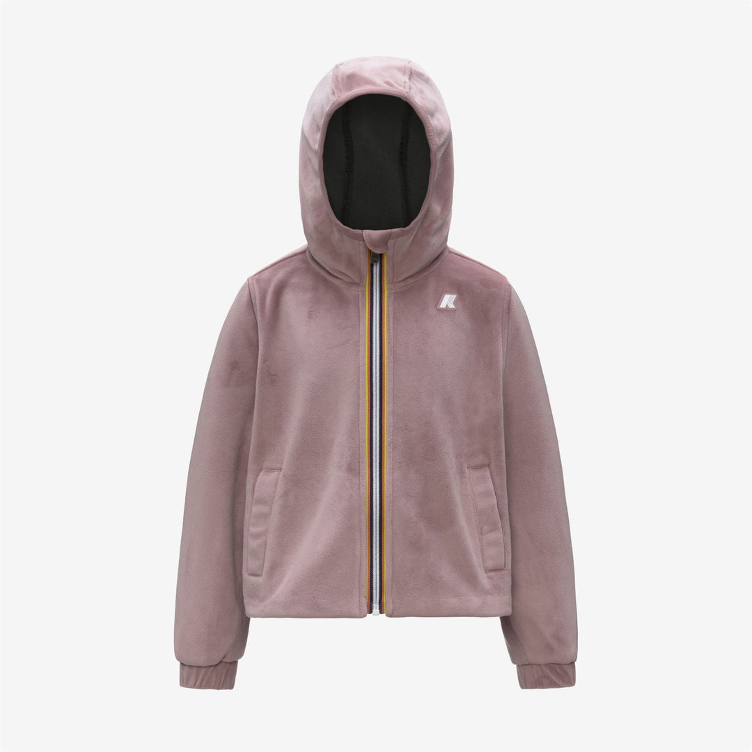 Sudadera con capucha de terciopelo para niña, color marrón y rosa, con cierre de cremallera 01