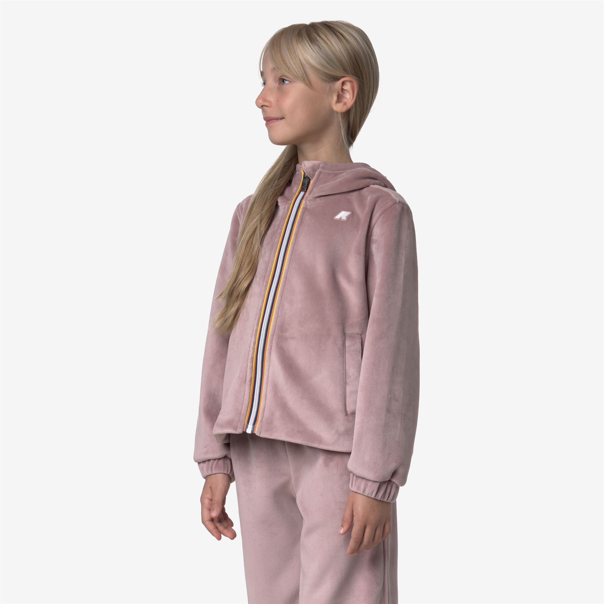 Fleece_GIRL_P. VIVIEL VELOUR POLAR_Hoodie Full Zip_Rose Pinkish - GREEN BLACKISH - Commercial 5