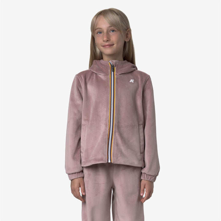 Felpa con cappuccio in pile di velluto rosa marrone per ragazze con chiusura a zip 3