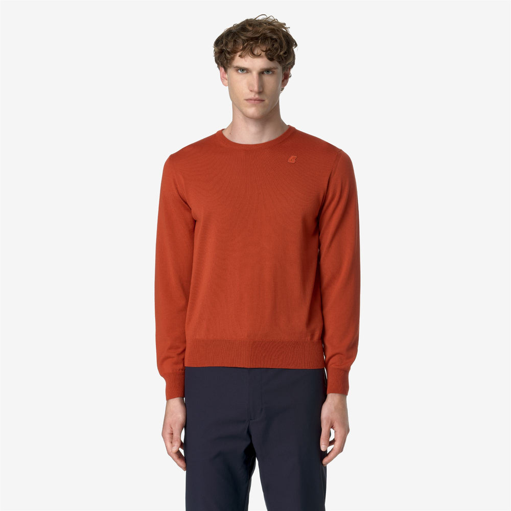 Red Orange Men's Merino Wool Knit Pullover for Warmth 02