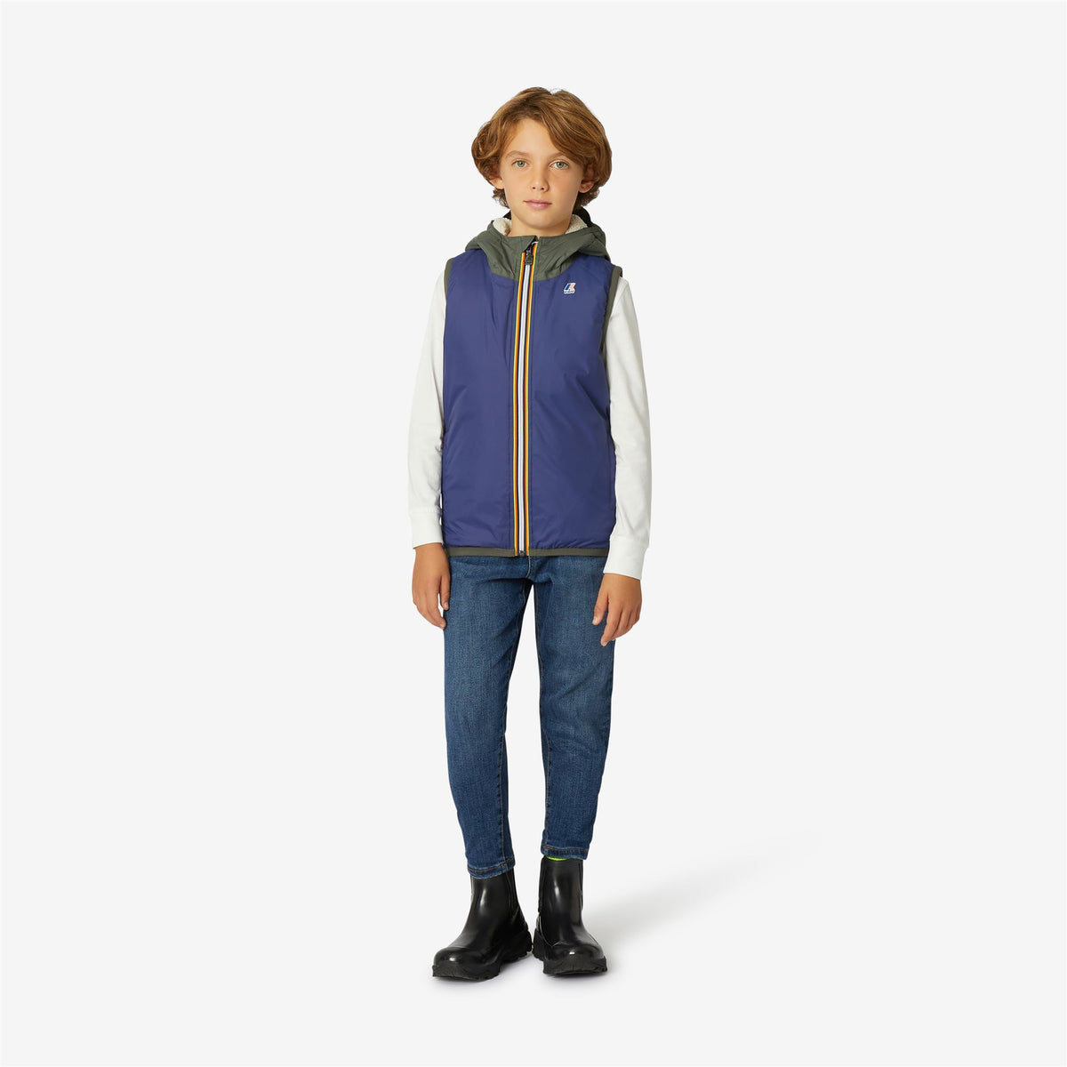 Jackets_Kid unisex_P. LE VRAI 3.0 ORLAN ORSETTO_Vest_Blue M-Green B-Ecru - GREEN BLACKISH  - Blue Medieval - Commercial 4