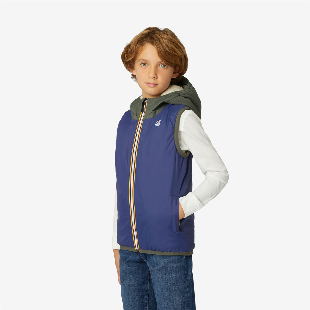 Jackets_Kid unisex_P. LE VRAI 3.0 ORLAN ORSETTO_Vest_Blue M-Green B-Ecru - GREEN BLACKISH  - Blue Medieval - Commercial 5