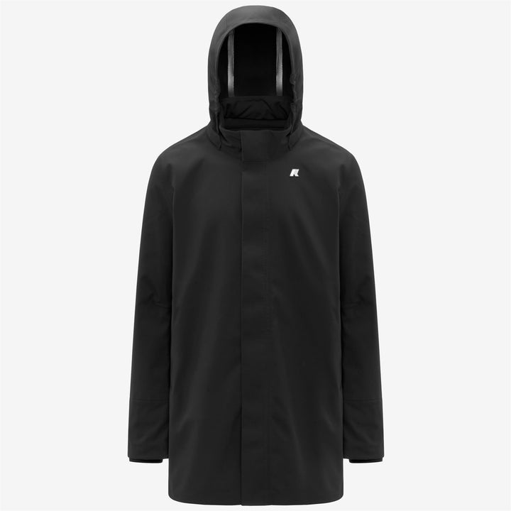 Parka impermeable ligera negra y gris para hombre con capucha desmontable 1