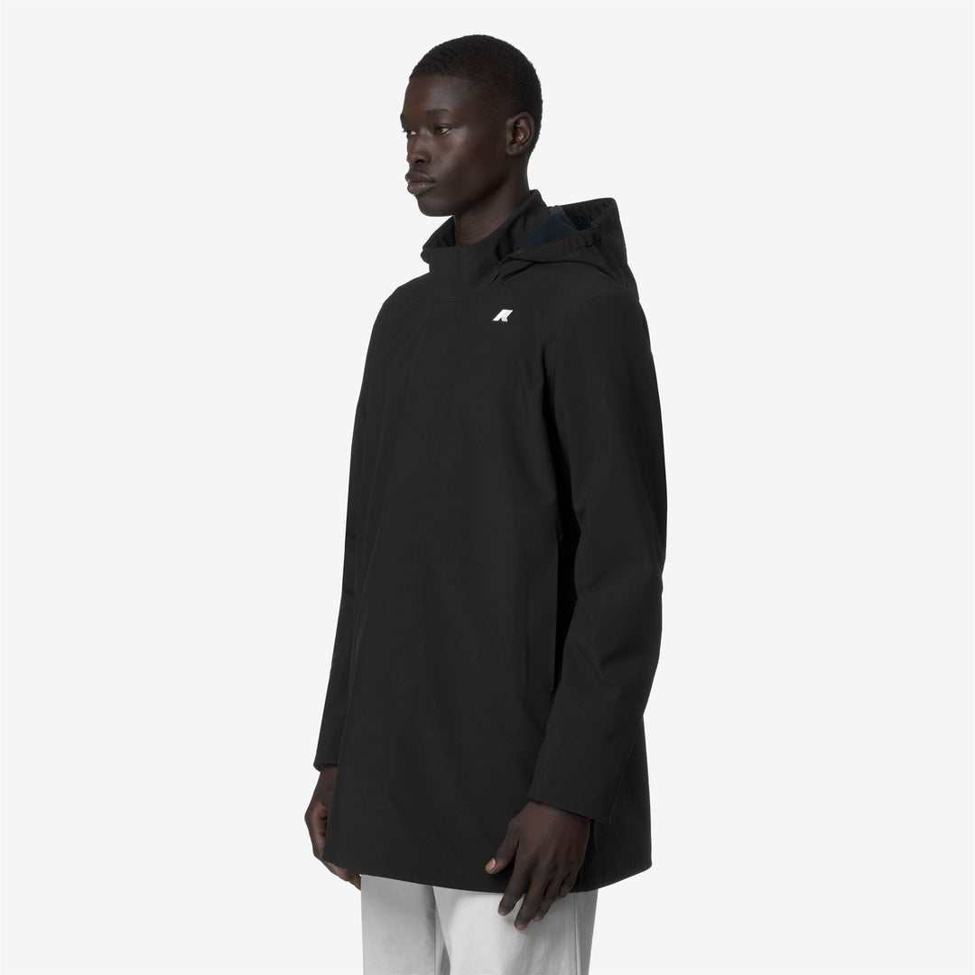 Parka impermeable ligera negra y gris para hombre con capucha desmontable main