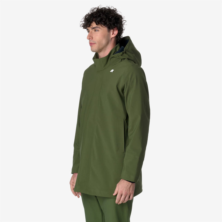 Chaqueta media larga para hombre en verde y azul con capucha desmontable 4