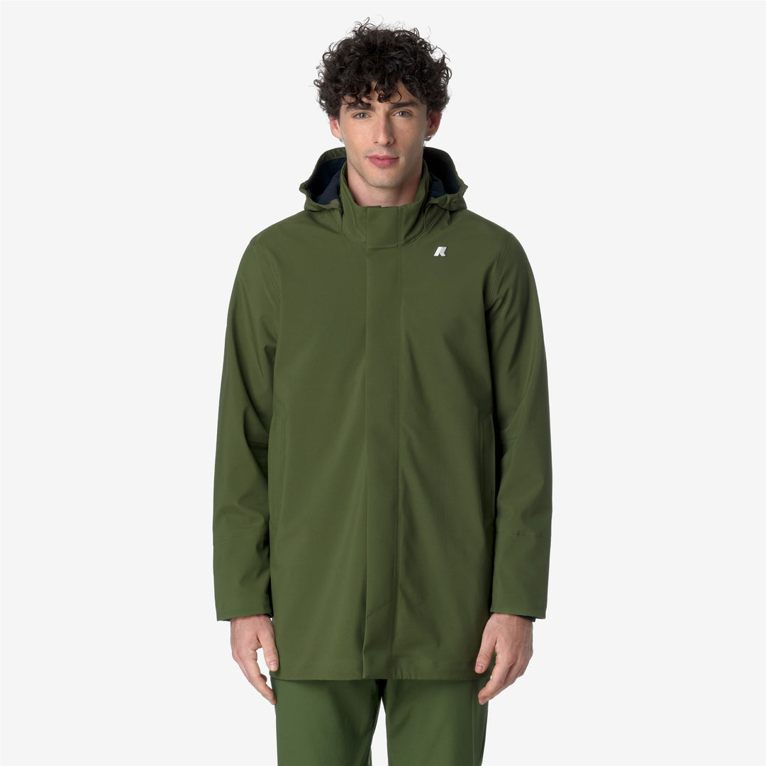 Chaqueta media larga para hombre en verde y azul con capucha desmontable main