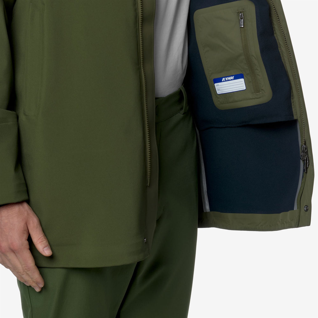 Chaqueta media larga para hombre en verde y azul con capucha desmontable main